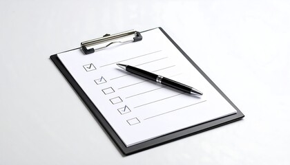 Clipboard with checklist, pen, and some boxes checked