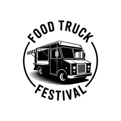 logo or emblem featuring a vintage food truck with an awning, framed in a circle with the text Food Truck Festival