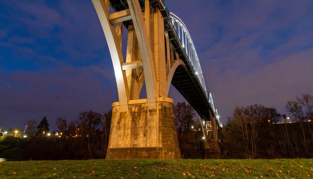 Illuminated bridge at twilight