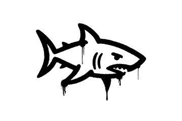 Aggressive shark graffiti drawing with spray paint dripping effect.