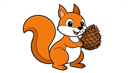 Obraz premium cartoon illustration of cute squirrel with pinecone on white