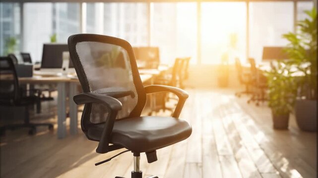 Modern office chair in a sunlit workspace promoting focus and well being at work