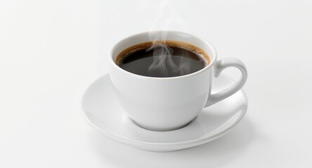 Fototapeta premium Steaming Cup of Black Coffee on White Background