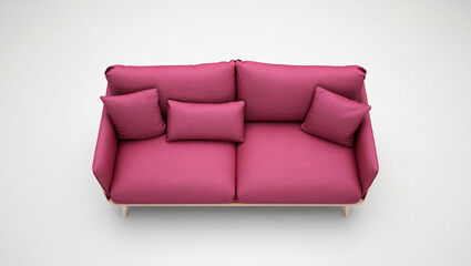 Stylish pink sofa with plush cushions and sleek lines rests on black legs, blending comfort and modern elegance in minimalist design. AI generated.
