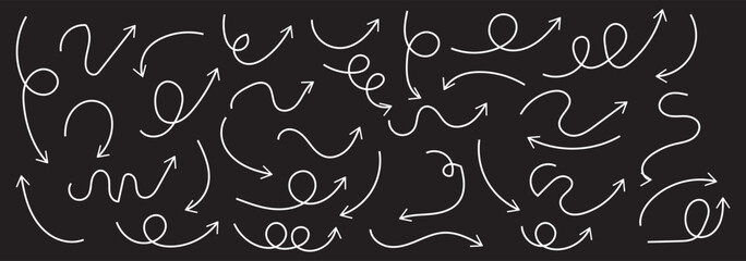 set of black thin line curve arrow. hand drawn direction arrow vector illustration