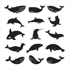 Obraz premium Collection of marine mammal silhouettes