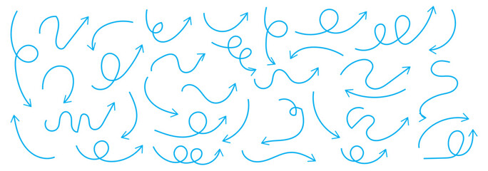 set of black thin line curve arrow. hand drawn direction arrow vector illustration
