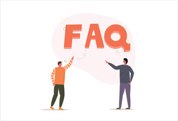 pointing at FAQ for customer. questions need answer. services. communication. customer support concept. Vector illustration	