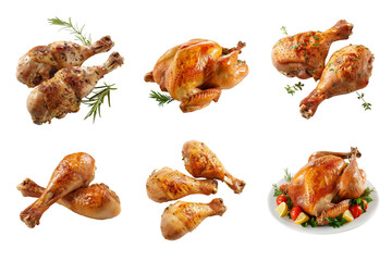 Roasted Chicken Pieces On Transparent Background Delicious Poultry Meat