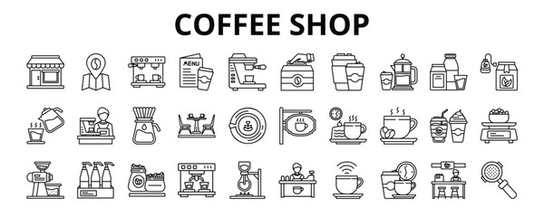 30 Coffee Shop Line Icons Vector - cafe, coffee, shop, restaurant, drink, bar, business