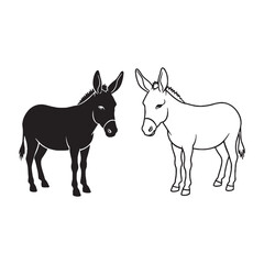 A Donkey Contour Duo - Dependable Helper - Curious Eyes - Donkey silhouette - Donkey lineart - Donkey vector - vector set of Donkey

