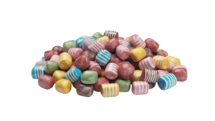 Colorful assortment of small candy pieces isolated on transparent background