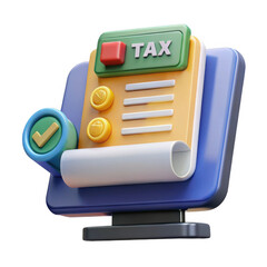 3d illustration of a computer screen showing tax form and checkmark isolated on transparent background