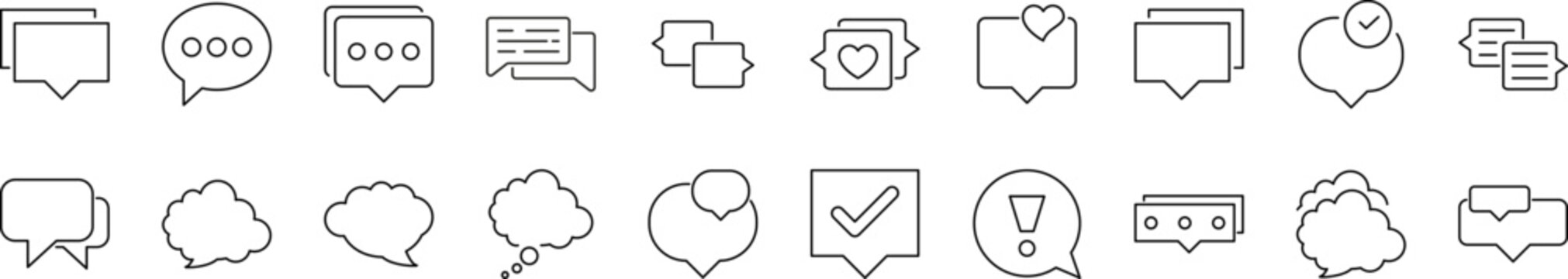 Speech Bubble Outline Icon Collection. Editable Stroke. Perfect for Graphics, Designs, Books, Adverts, Apps