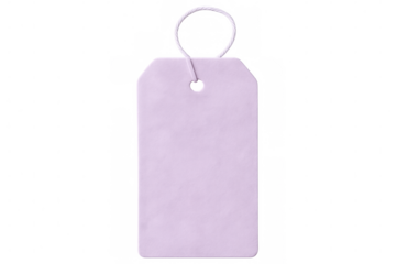 Lavender blank tag with attached string, floating on clear surface, ready for personalized branding and creative labeling