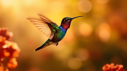 Fototapeta premium Hummingbird in Blooming Tropical Scenery