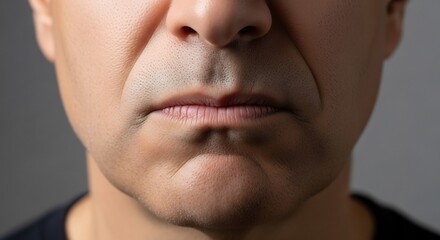 Obraz premium Close Up of Man's Mouth and Chin Showing Frowning Expression in Studio Lighting