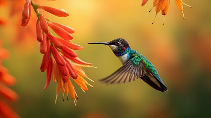 Fototapeta premium Hummingbird in Golden Hour Garden Scene
