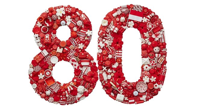 Red and white number eighty collage year