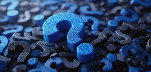 The blue question mark standing out among black symbols in a thought-provoking design.