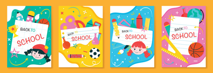Back to school vector poster. Study Background design with children and education school supplies element. Kids hand drawn flat design for poster, wallpaper, website and cover template.