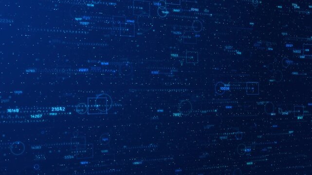 Animation algorithm forming matrix across deep blue space. for representing flow of data, code generation, artificial intelligence processes, or complex computational networks within digital systems.
