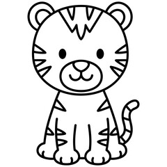 Adorable cartoon tiger cub sitting happily, perfect for children's books and playful designs
