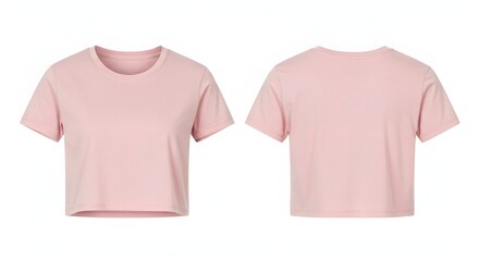 Naklejka premium Front and back view of a light pink cropped t-shirt.