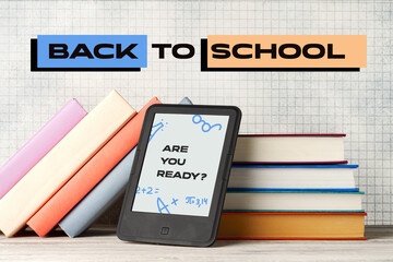Back to school preparations with colorful books and digital devices in a creative design