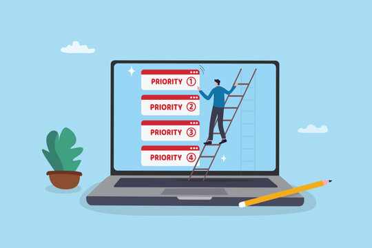 Priority work moving urgent and important task on top, planning with urgency list, critical or deadline work to be done, project planning concept, businessman move priority task on computer laptop.