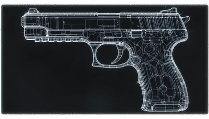 Blueprint of a Handgun: A Detailed Wireframe Illustration