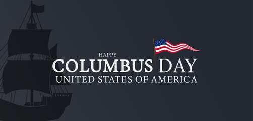 Happy Columbus Day Banner with USA Flag