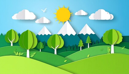 Naklejka premium Colorful paper cut landscape