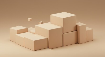 Fototapeta premium Stacked cubes minimalist composition neutral background