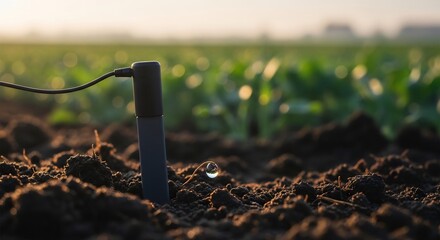 Watering System Drip Irrigation Pipe in Agricultural Field During Sunset
