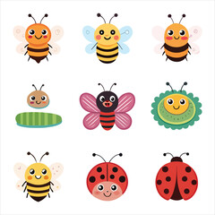 Obraz premium set of funny cartoon insects