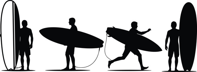 Surfing silhouettes, surfboard poses, beach lifestyle, ocean sport, active people, summer vibes, coastal adventure, surf culture, outdoor recreation, wave riders