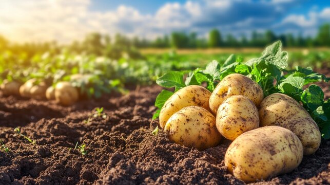 Freshly harvested potatoes in a field. - Powered by Adobe