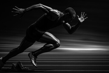 Dynamic sprinter launching from blocks in intense motion blur