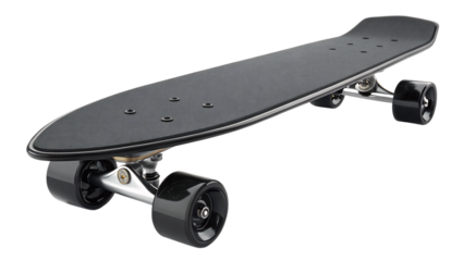 Black skateboard isolated on transparent background