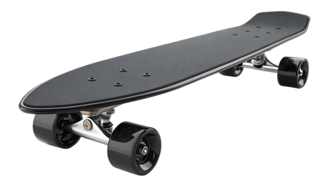 Black skateboard isolated on transparent background