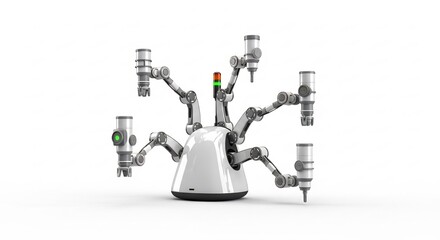Robotic Hand with Multiple Articulated Mechanical Arms on White Background
