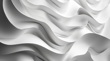 Obraz premium monochromatic paper art installation with a minimalist aesthetic, intricate sculpted layers forming continuous, undulating patterns, soft yet defined shadows adding a sense of depth and