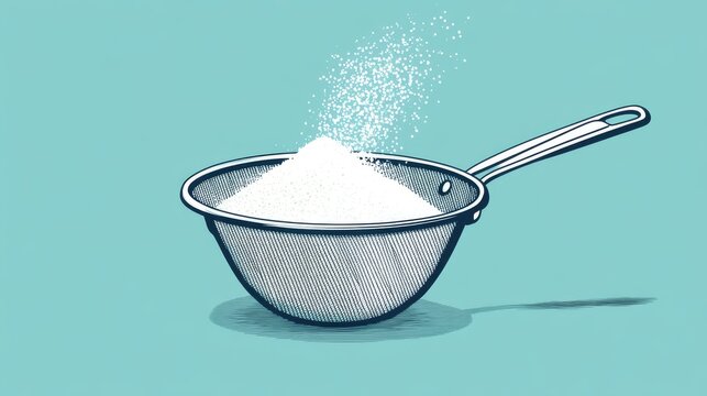 sifting sugar into sieve, teal background clip art preview