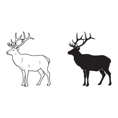 Elk Illustration Assets - Bugling Sound - Velvet Antlers - Elk silhouette - Elk lineart - Elk vector - silhouette & lineart of Elk

