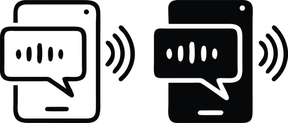 Voice Message Icon Set, Mobile Speech Bubble Audio Notification Symbol, Communication Vector