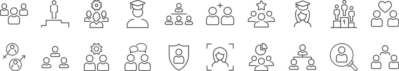 Related Outline Icon Set. Contains Icons of People, Employers, Couples, Hierarchy for Graphic Design, Web Sites, Cards, Books, Articles