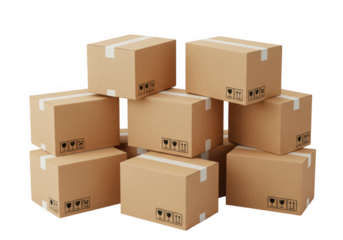 Stack of cardboard boxes isolated on transparent background
