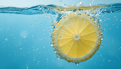 Vibrant Lemon Slice Underwater: Freshness, Purity, and Cleanliness