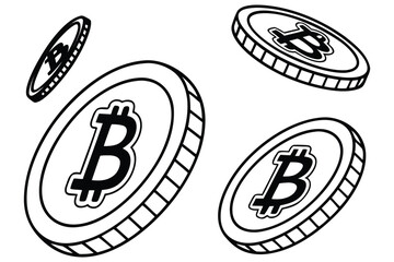Black and White Vector Bitcoin Coins Illustration
